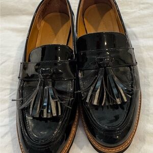 Franco Sarto Glossy Black Tassel Loafers
